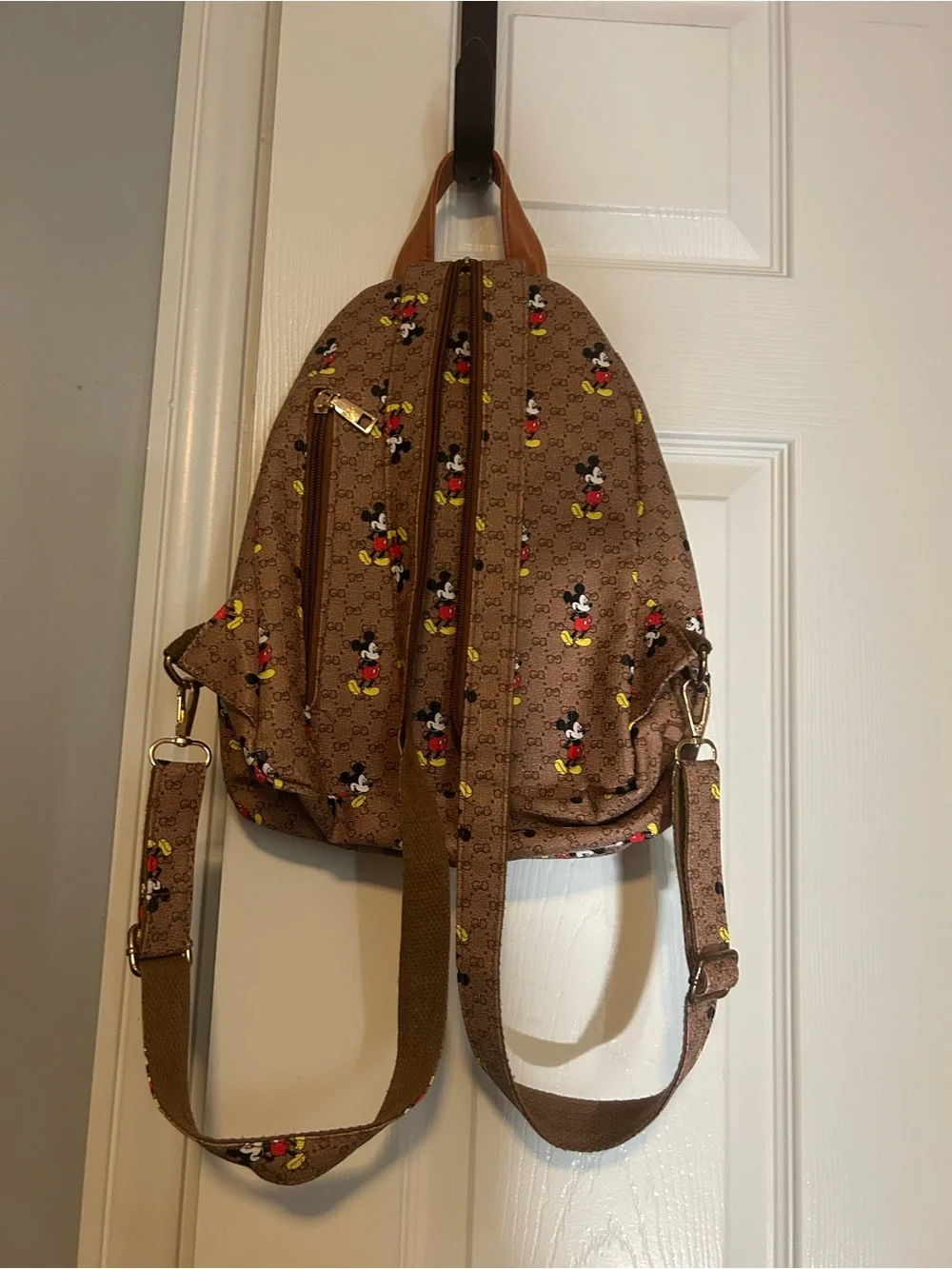 Brown Mickey Print Women's Backpack - Designer Style